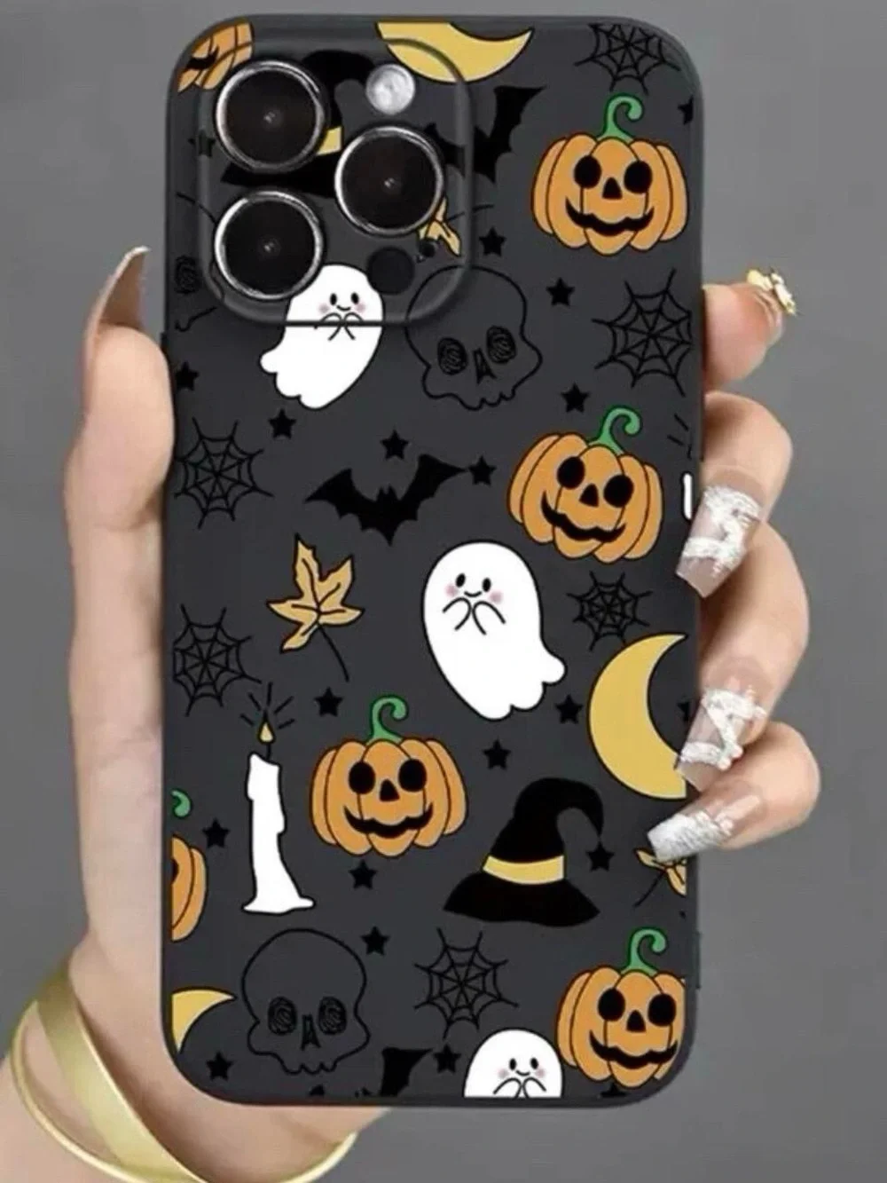 Halloween iPhone11 Pro Cute Ghost Pumpkin Bat Pattern Black Protective Cover
